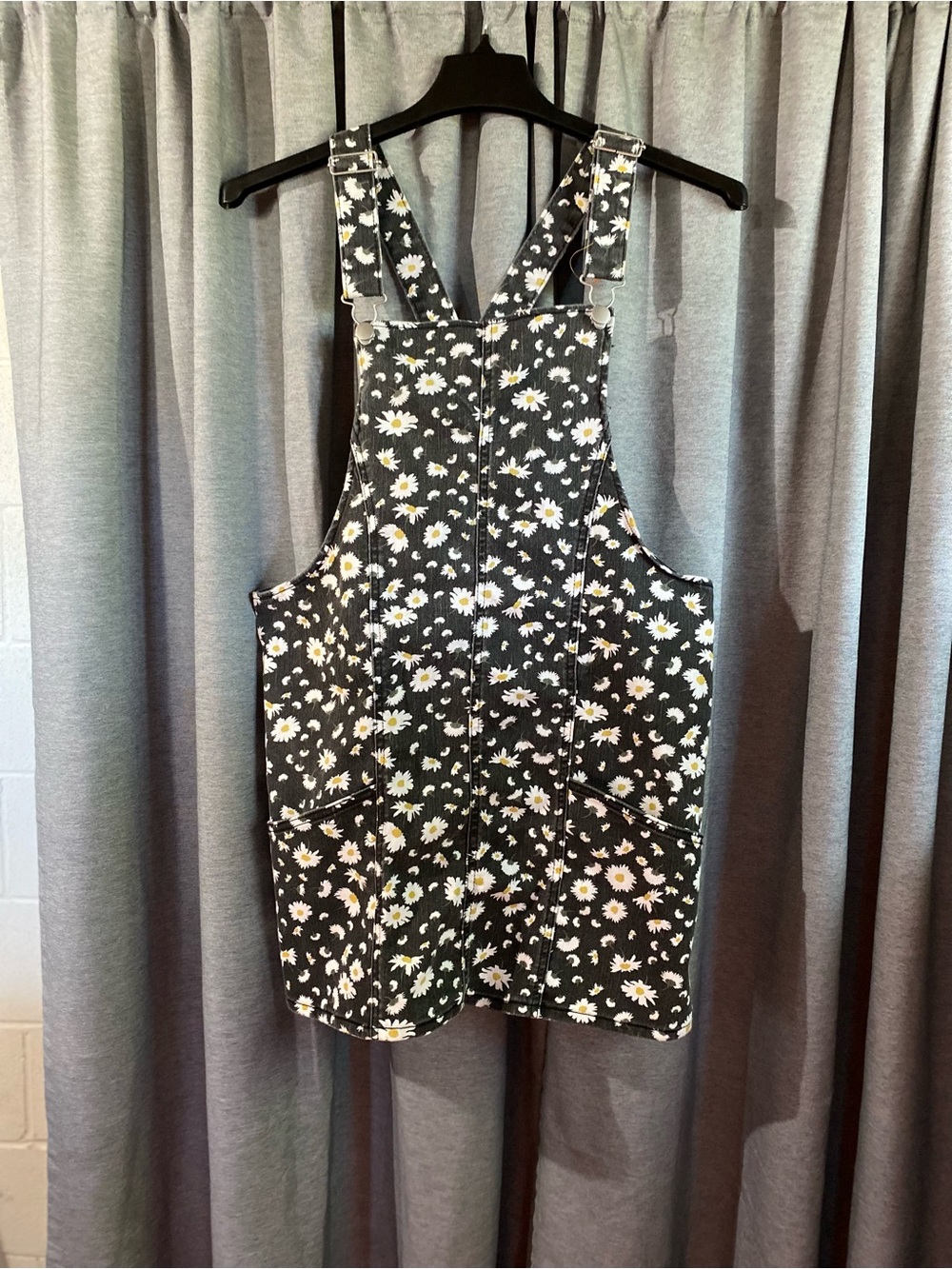 No Boundaries Black Daisy Print Pinafore Mini Dress